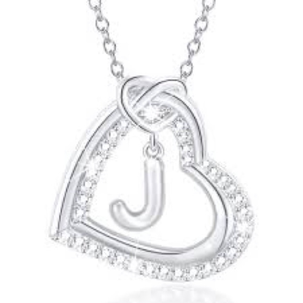 APSVO 18K White Gold Plated Love Heart Initial Necklace featuring the letter "J"